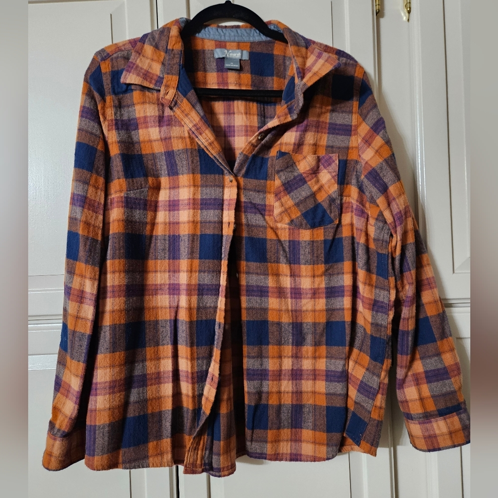 Natural Reflections Orange and Blue Plaid Shirt